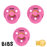 BIBS Colour Schnuller mit Namen, Gr. 1, 3 Bubblegum, Rund Latex, (3er Pack)